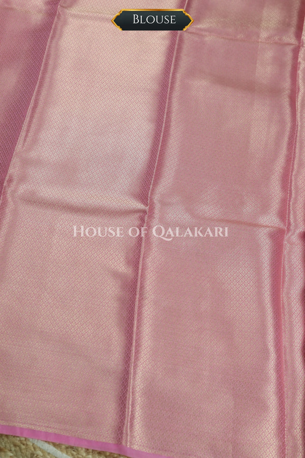 Banarasi Pink Raw Mango Silk Saree with Floral Butis & Paisley Zari Pallu