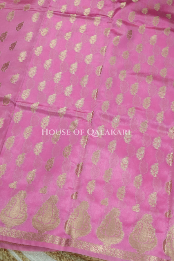 Banarasi Pink Raw Mango Silk Saree with Floral Butis & Paisley Zari Pallu