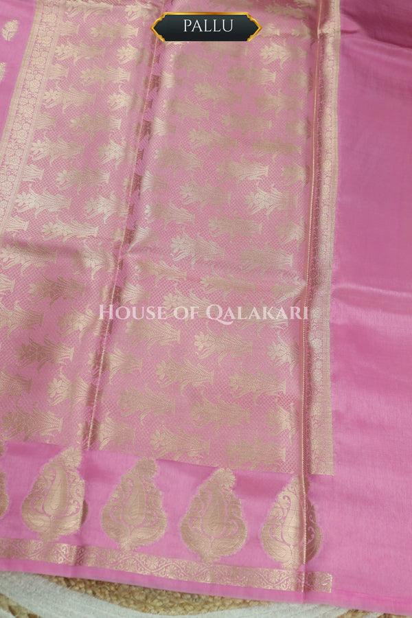 Banarasi Pink Raw Mango Silk Saree with Floral Butis & Paisley Zari Pallu