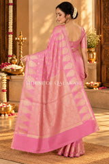 Banarasi Pink Raw Mango Silk Saree with Floral Butis & Paisley Zari Pallu