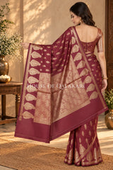 Banarasi Deep Coffee Brown Raw Mango Silk Saree with Floral Butis & Paisley Zari Pallu