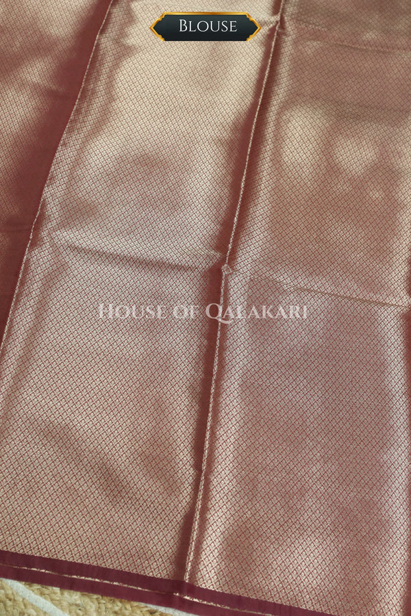 Banarasi Deep Coffee Brown Raw Mango Silk Saree with Floral Butis & Paisley Zari Pallu