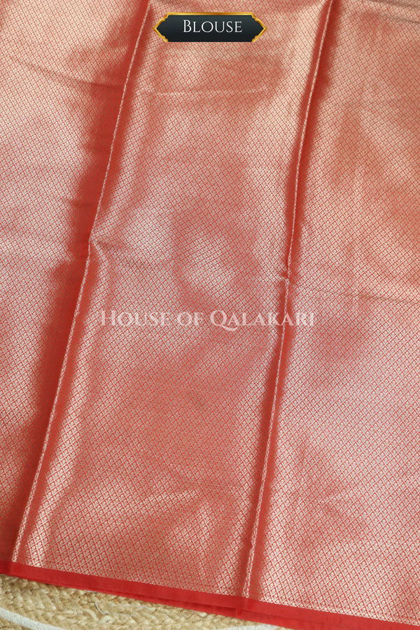 Banarasi Red Raw Mango Silk Saree with Floral Butis & Paisley Zari Pallu