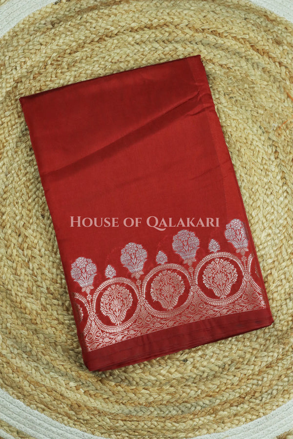 Banarasi Raw Mango Silk Saree in Maroon with Plain Body & Floral Zari Border & Pallu