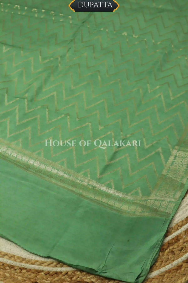 Munga Pure Silk Zari Floral Buti Unstitched Dress Material-Mint Green