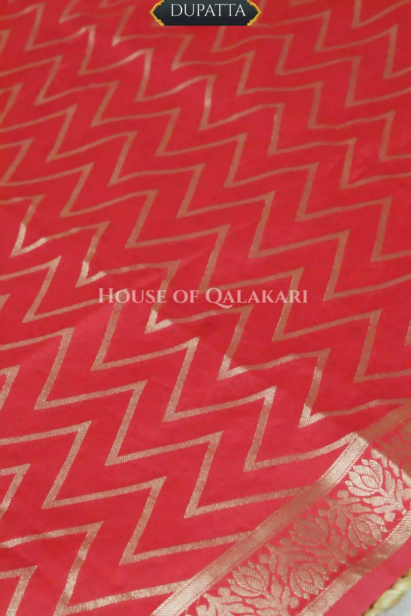 Munga Pure Silk Zari Floral Buti Unstitched Dress Material-Coral Pink