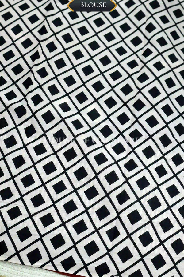 Brick Red Bagru Mulmul Cotton Saree with Off-White Bird Motifs