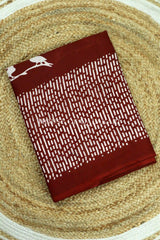 Brick Red Bagru Mulmul Cotton Saree with Off-White Bird Motifs