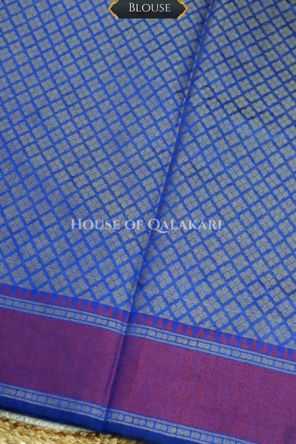 Royal Blue Banarasi Cotton Patola Saree with Floral geometric woven butis