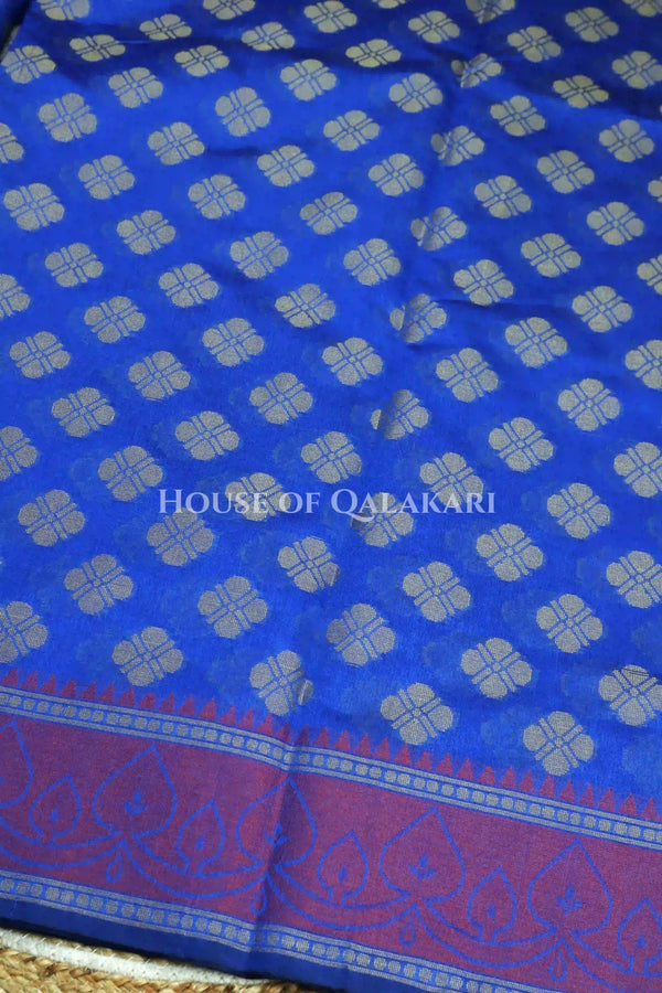 Royal Blue Banarasi Cotton Patola Saree with Floral geometric woven butis