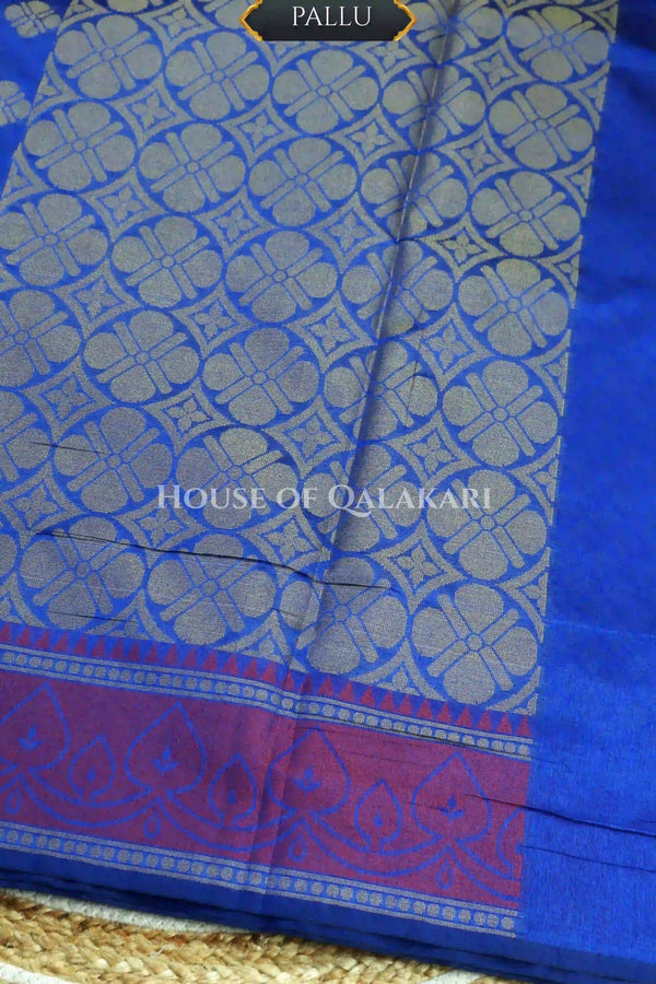 Royal Blue Banarasi Cotton Patola Saree with Floral geometric woven butis