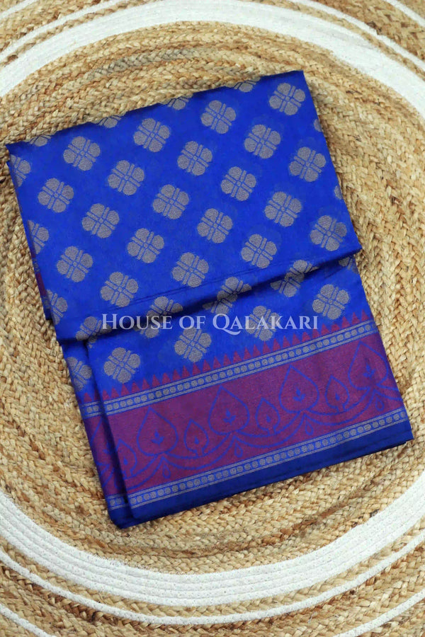 Royal Blue Banarasi Cotton Patola Saree with Floral geometric woven butis
