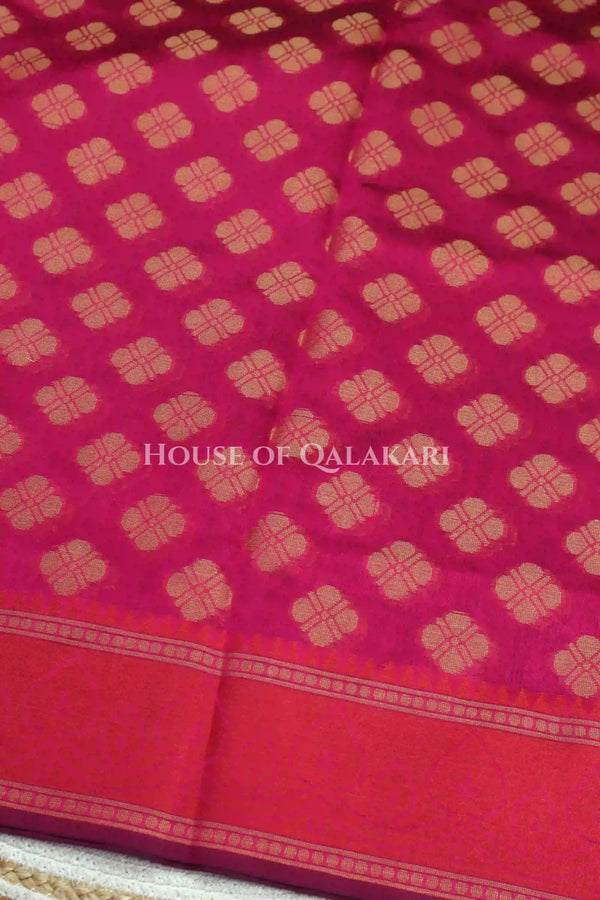 Pink Banarasi Cotton Patola Saree with Floral geometric woven butis