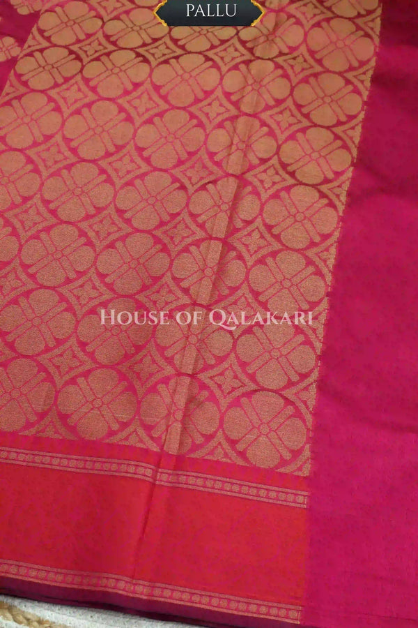 Pink Banarasi Cotton Patola Saree with Floral geometric woven butis