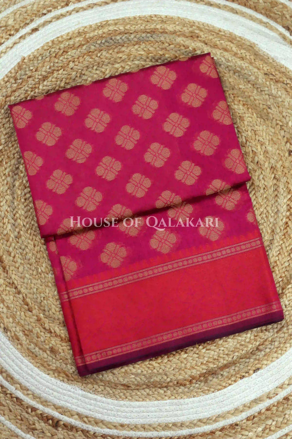 Pink Banarasi Cotton Patola Saree with Floral geometric woven butis