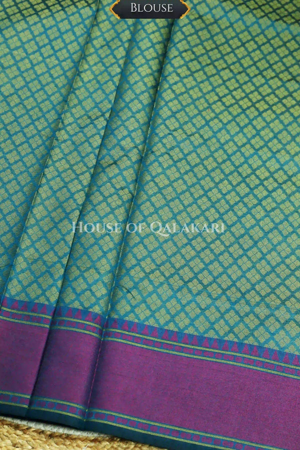 Peacock Blue Banarasi Cotton Patola Saree with Floral geometric woven butis