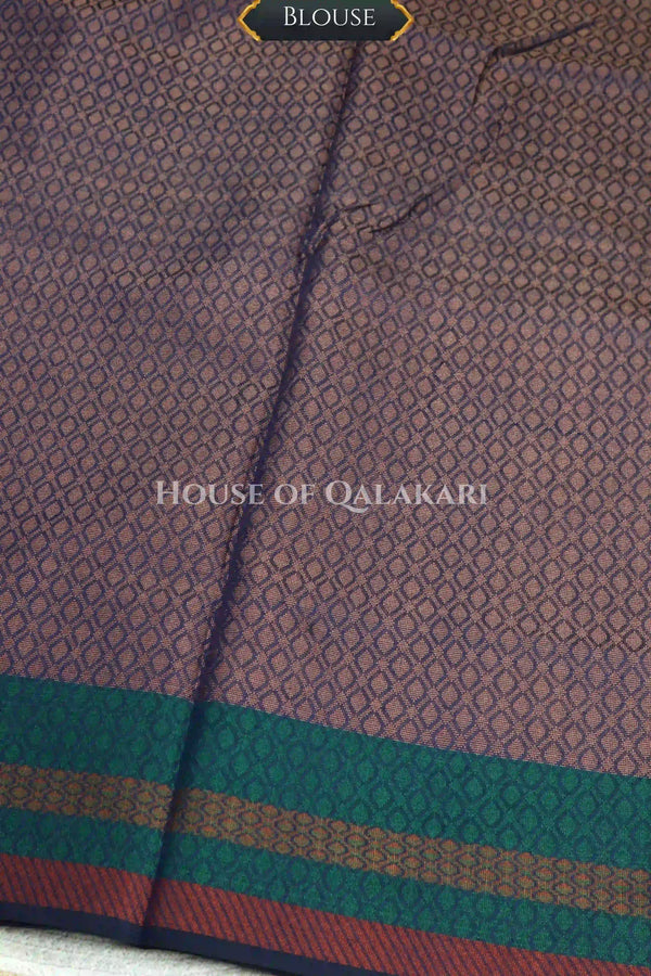 Navy Blue Banarasi Cotton Patola Saree with Tribal geometric jaal weave