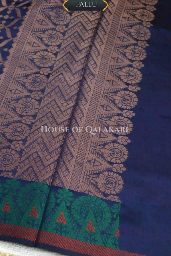 Navy Blue Banarasi Cotton Patola Saree with Tribal geometric jaal weave