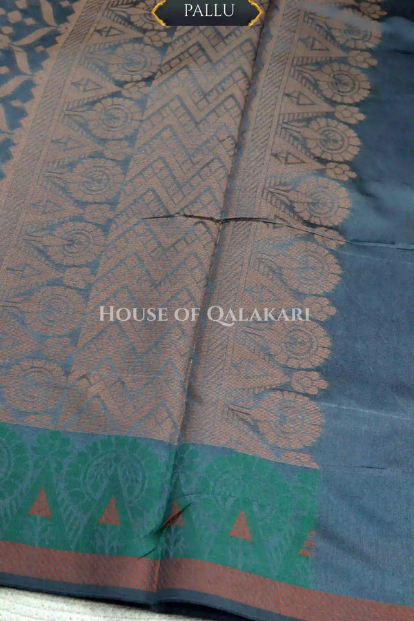 Grey Banarasi Cotton Patola Saree with Tribal geometric jaal weave