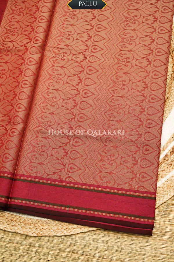 Red Banarasi Mulmul cotton patola Saree with All-over Floral Jaal & contrast Rani Pink Border