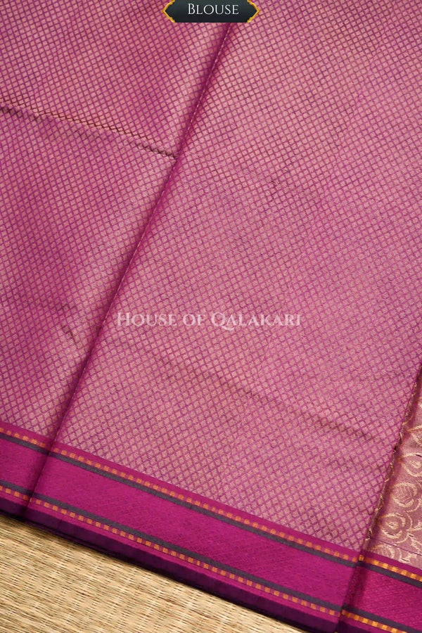 Deep Rose Pink Banarasi Mulmul cotton patola Saree with All-over Floral Jaal & contrast Antique Gold Border