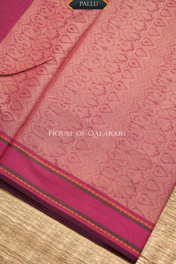 Rose Pink Banarasi Mulmul cotton patola Saree with All-over Floral Jaal & contrast Antique Gold Border