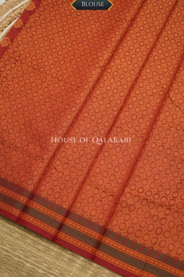 Red Banarasi Mulmul cotton patola Saree with Nakshi Phool Booti & contrast green Border