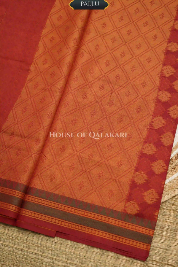 Red Banarasi Mulmul cotton patola Saree with Nakshi Phool Booti & contrast green Border