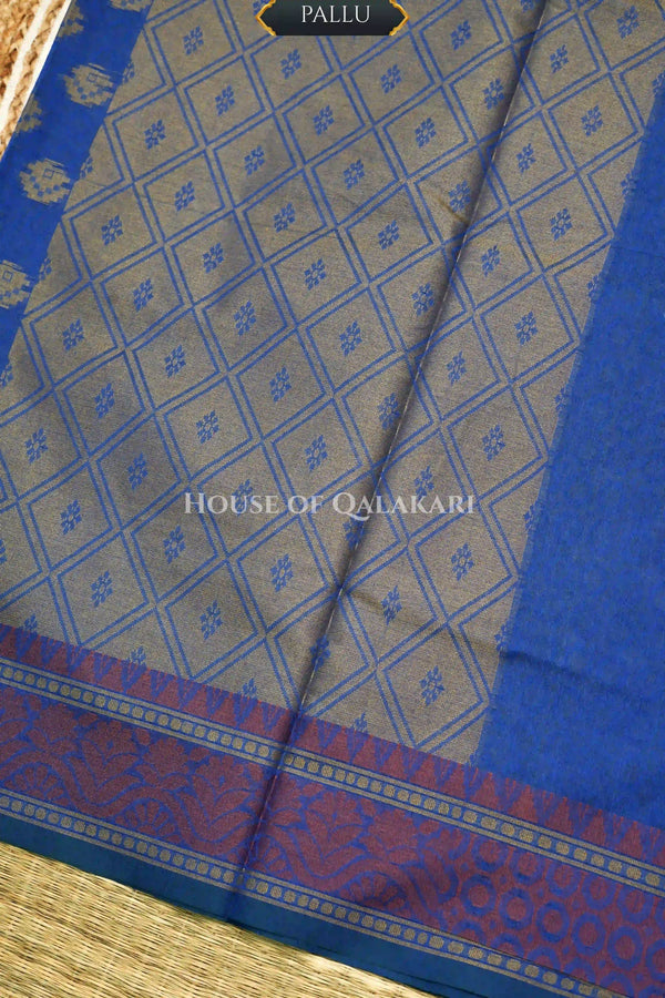 Blue Banarasi Mulmul cotton patola Saree with Nakshi Phool Booti & contrast Pink Border