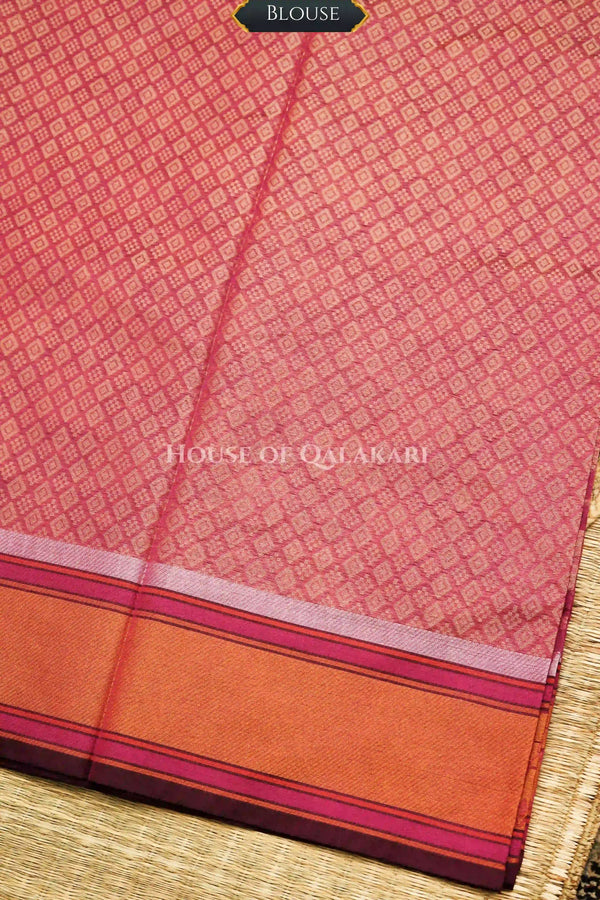Pink Banarasi Mulmul cotton patola Saree with Circular Chakra Buti & contrast antique gold Border
