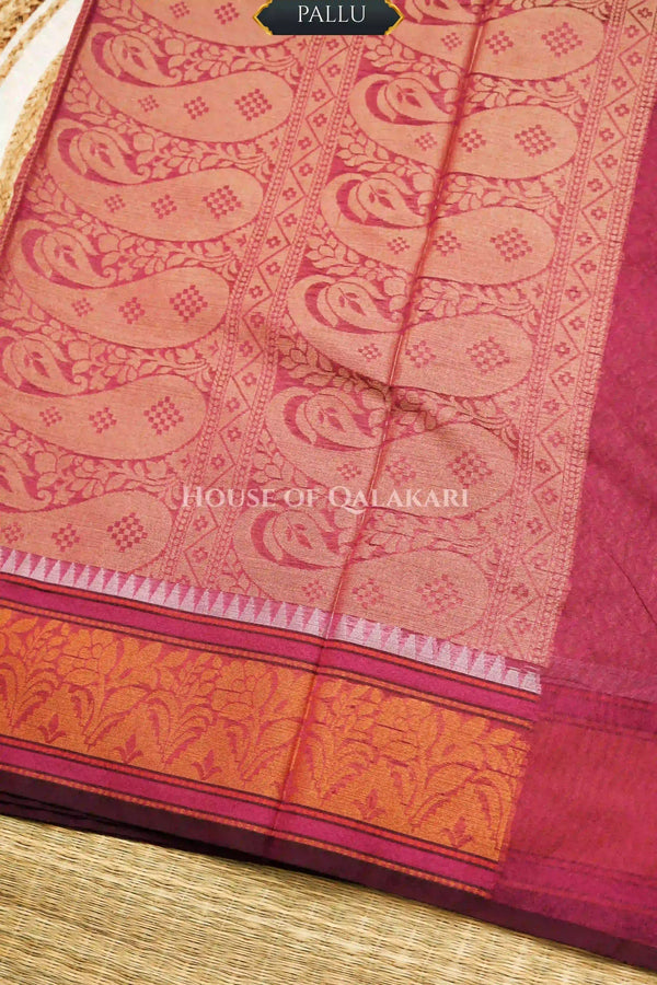Pink Banarasi Mulmul cotton patola Saree with Circular Chakra Buti & contrast antique gold Border