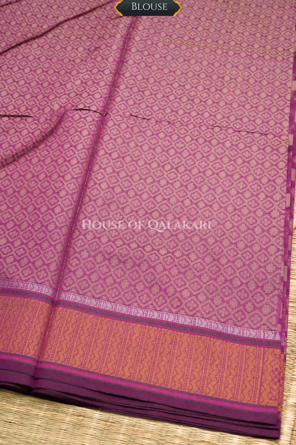 Deep Rose Pink Banarasi Mulmul cotton patola Saree with Stepped Chaukadi Buti Jaal & contrast antique gold Border