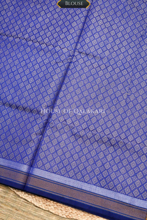 Royal Blue Banarasi Mulmul cotton patola Saree with Chevron Check Floral Buti & contrast Yellow Gold Border