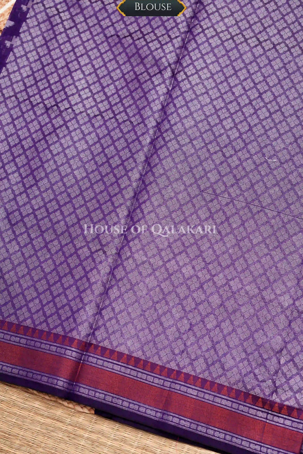 Purple Banarasi Mulmul cotton patola Saree with Geometric Floral Buti & contrast rust orange Border