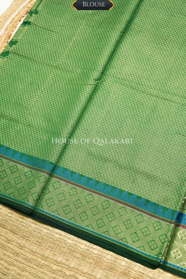 Green Banarasi Mulmul cotton patola Saree with Geometric square checks