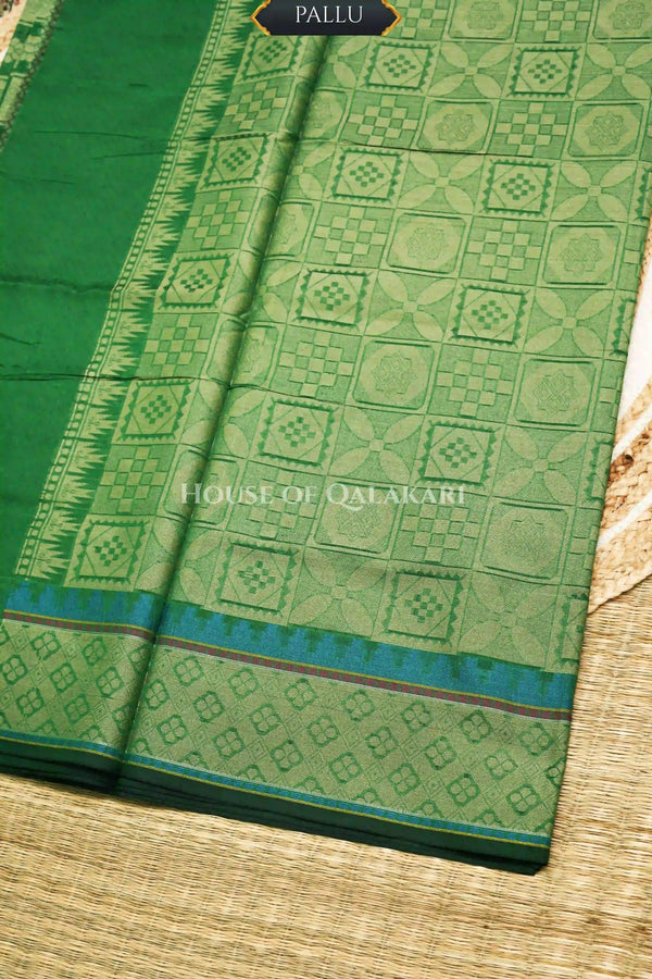 Green Banarasi Mulmul cotton patola Saree with Geometric square checks