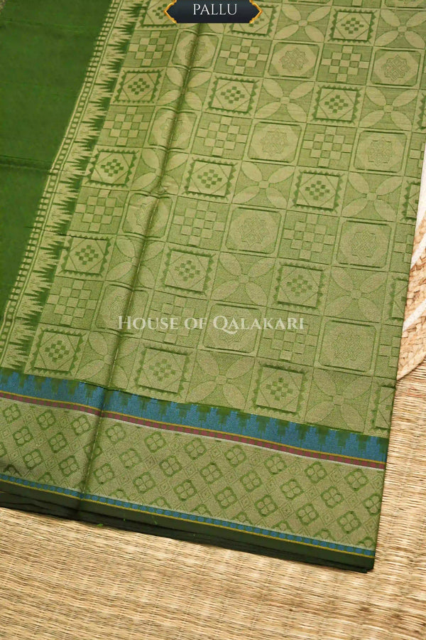 Mehndi Green Banarasi Mulmul cotton patola Saree with Geometric square checks