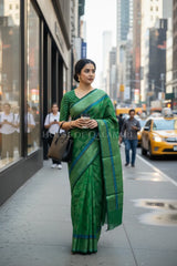 Green Banarasi Mulmul cotton patola Saree with Geometric square checks