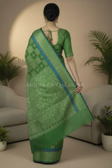 Mehndi Green Banarasi Mulmul cotton patola Saree with Geometric square checks