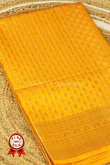 Marigold Yellow Munga Pure Silk Banarasi Saree with Zari floral Motifs