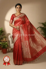 Banarasi Pure Silk Saree in Red with  Intricate Zari jamewaar jaal and heavy blouse