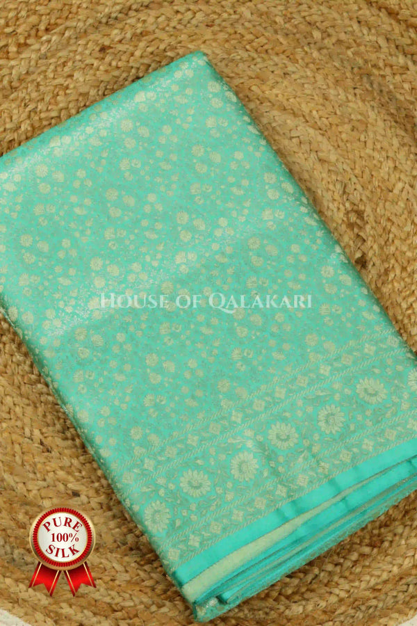 Banarasi Pure Silk Saree in Aqua Green with Intricate Zari jamewaar jaal and heavy blouse
