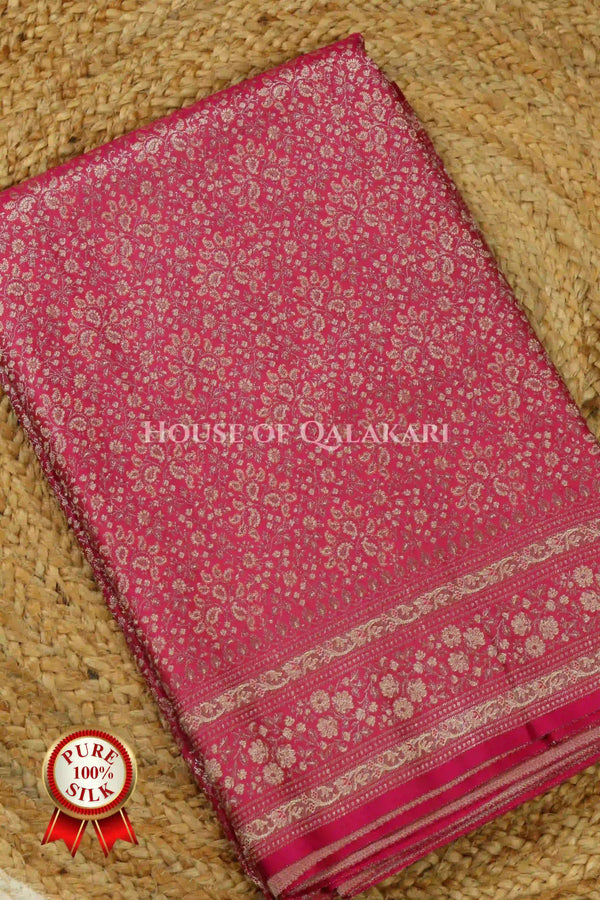 Banarasi Pure Silk Saree in rani pink with Intricate Zari jamewaar jaal and heavy blouse