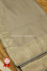 Banarasi Pure Silk Saree in Brownish Grey with soft resham zari work and heavy blouse