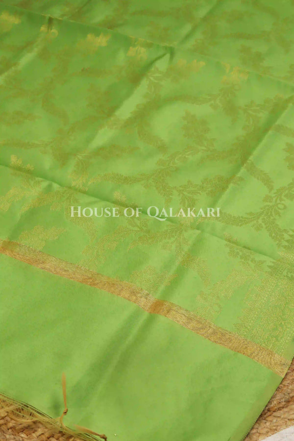 Banarasi Silk Dupatta in Khaki Green with all over floral vine jaal