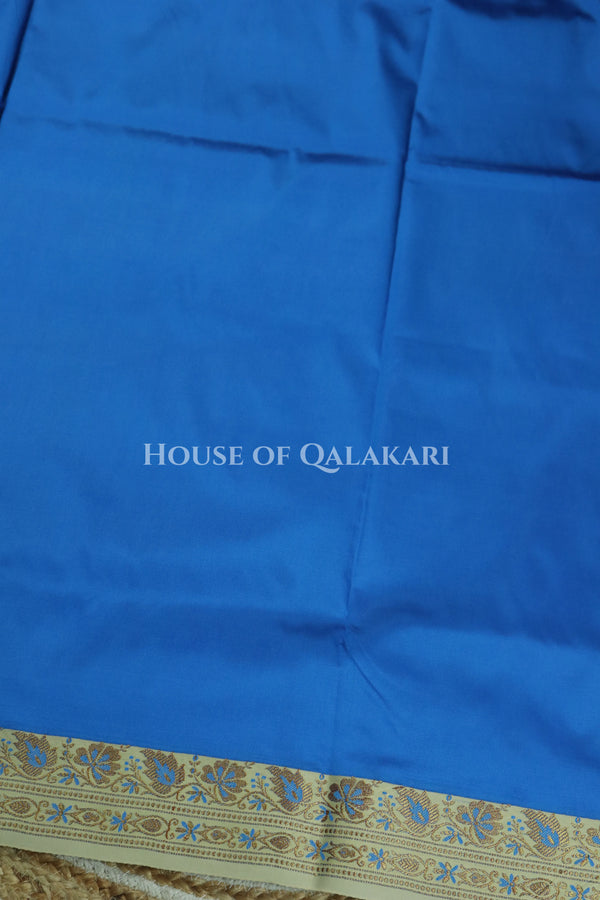 Blue Jamewaar Work Banarasi Silk Saree with Ivory Zari Border and Pallu
