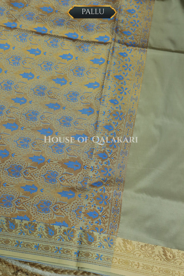Blue Jamewaar Work Banarasi Silk Saree with Ivory Zari Border and Pallu