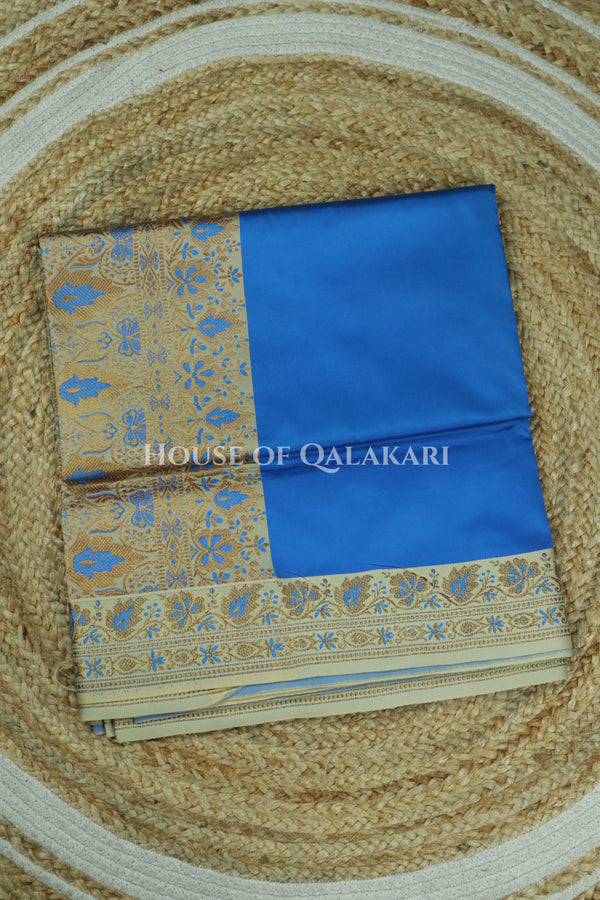 Blue Jamewaar Work Banarasi Silk Saree with Ivory Zari Border and Pallu