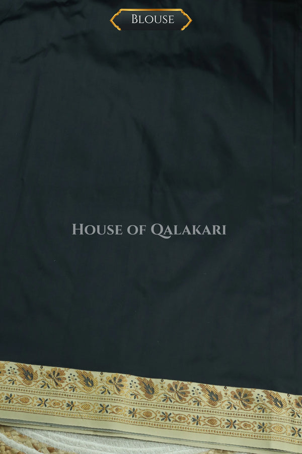 Black Jamewaar Work Banarasi Silk Saree with Ivory Zari Border and Pallu