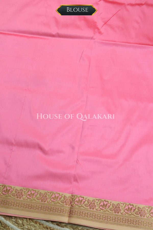 Soft Pink Jamewaar Work Banarasi Silk Saree with Ivory Zari Border and Pallu